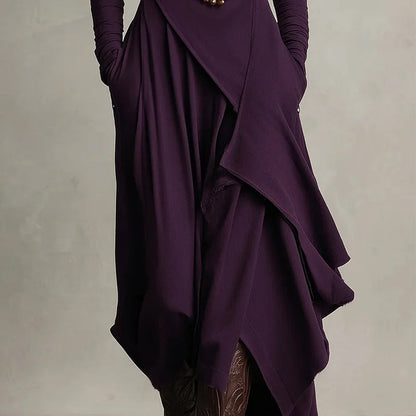 👗 Women's Elegant High-Neck Asymmetrical Maxi Dress – Draped Design for Effortless Charm!