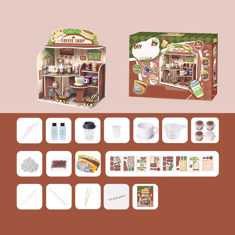 ✨☕Build Your Mini Coffee Shop - 🎁DIY Craft Kit with Realistic Details & Squeeze Cream Feature!