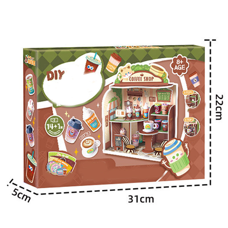 ✨☕Build Your Mini Coffee Shop - 🎁DIY Craft Kit with Realistic Details & Squeeze Cream Feature!