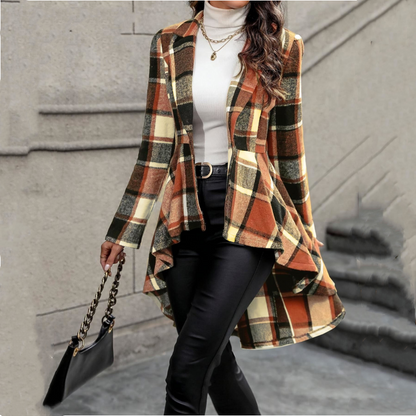 Women's Plaid High-Low Peplum Coat