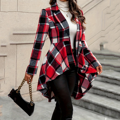 Women's Plaid High-Low Peplum Coat