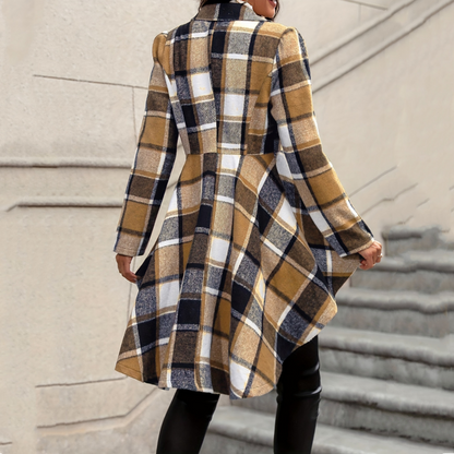 Women's Plaid High-Low Peplum Coat