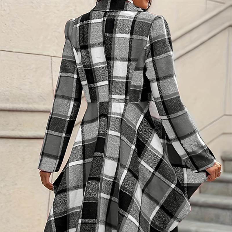 Women's Plaid High-Low Peplum Coat