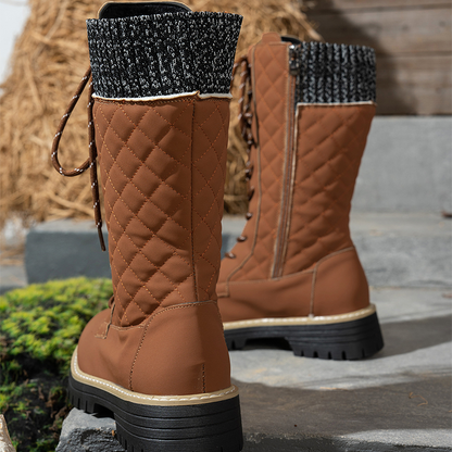 Women's Quilted Mid-Calf Winter Boots with Side Zipper