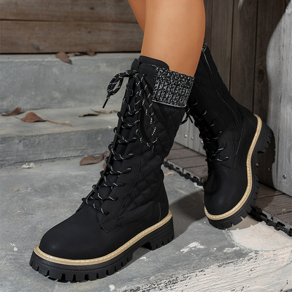 Women's Quilted Mid-Calf Winter Boots with Side Zipper