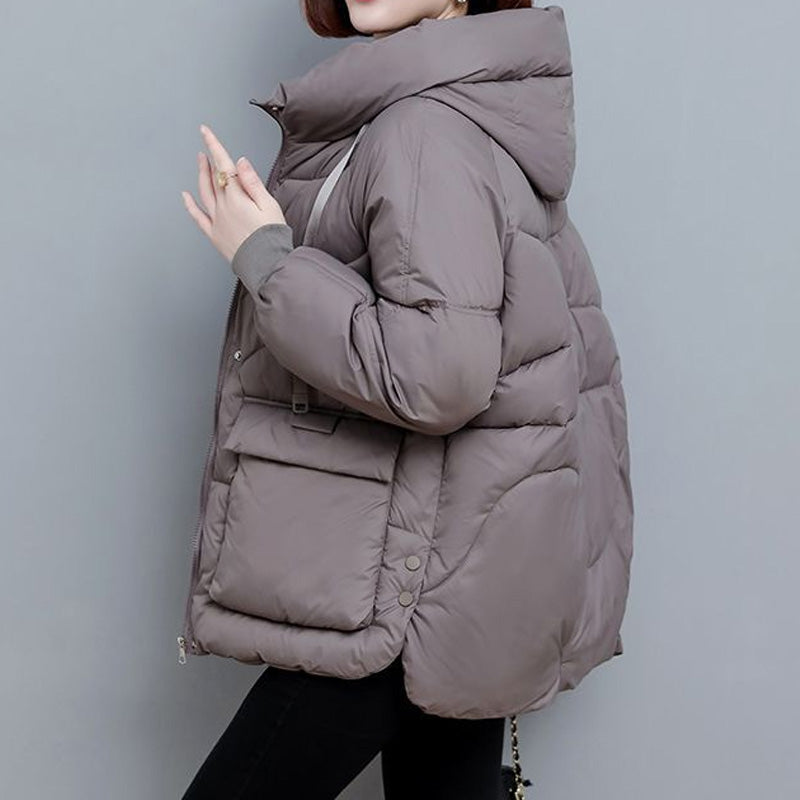 Women's Hooded Quilted Warm Jacket with Pockets