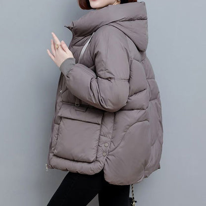 Women's Hooded Quilted Warm Jacket with Pockets