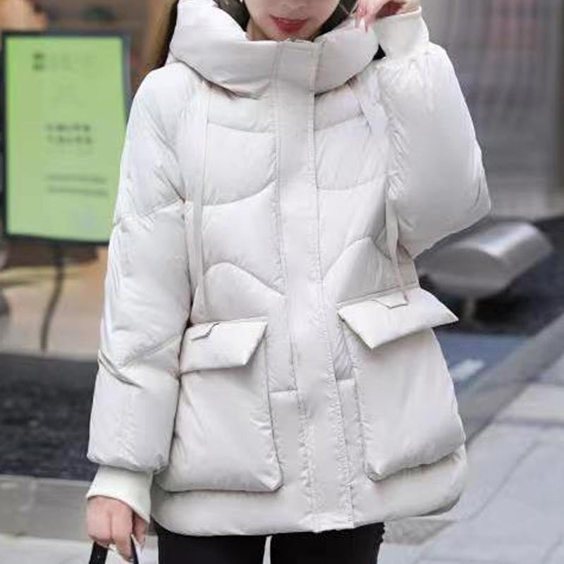 Women's Hooded Quilted Warm Jacket with Pockets