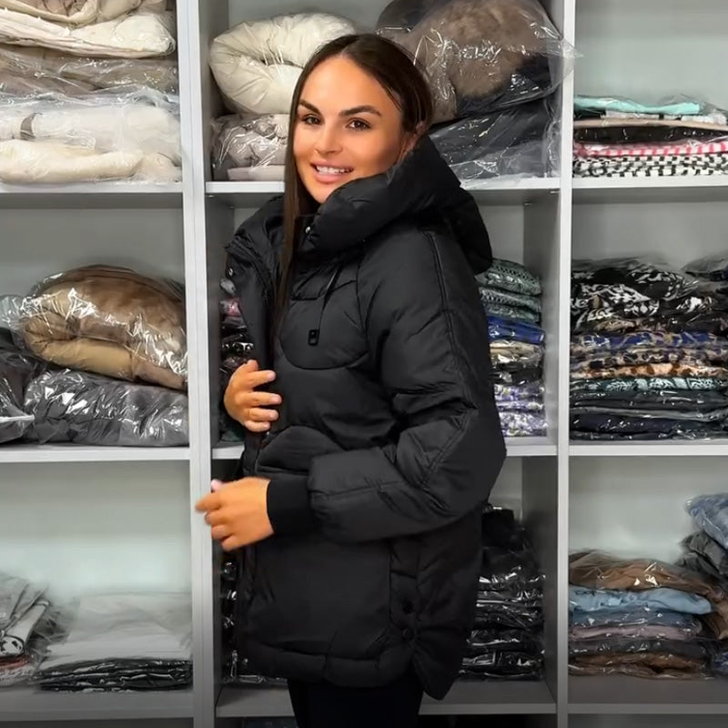 Women's Hooded Quilted Warm Jacket with Pockets