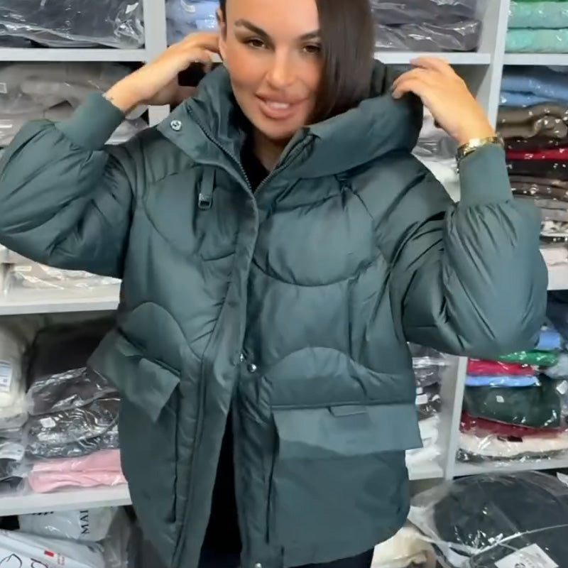 Women's Hooded Quilted Warm Jacket with Pockets