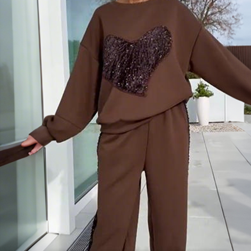 ✨ Women’s Sequin Heart Top & Pants 2-Piece Set – Premium Quality, Modern Comfort ✨