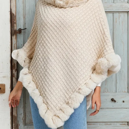 Women's Chic Ultra-Warm Faux Fur Trim Knit Shawl