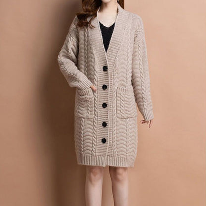 Women's Long V-Neck Knit Cardigan with Pockets