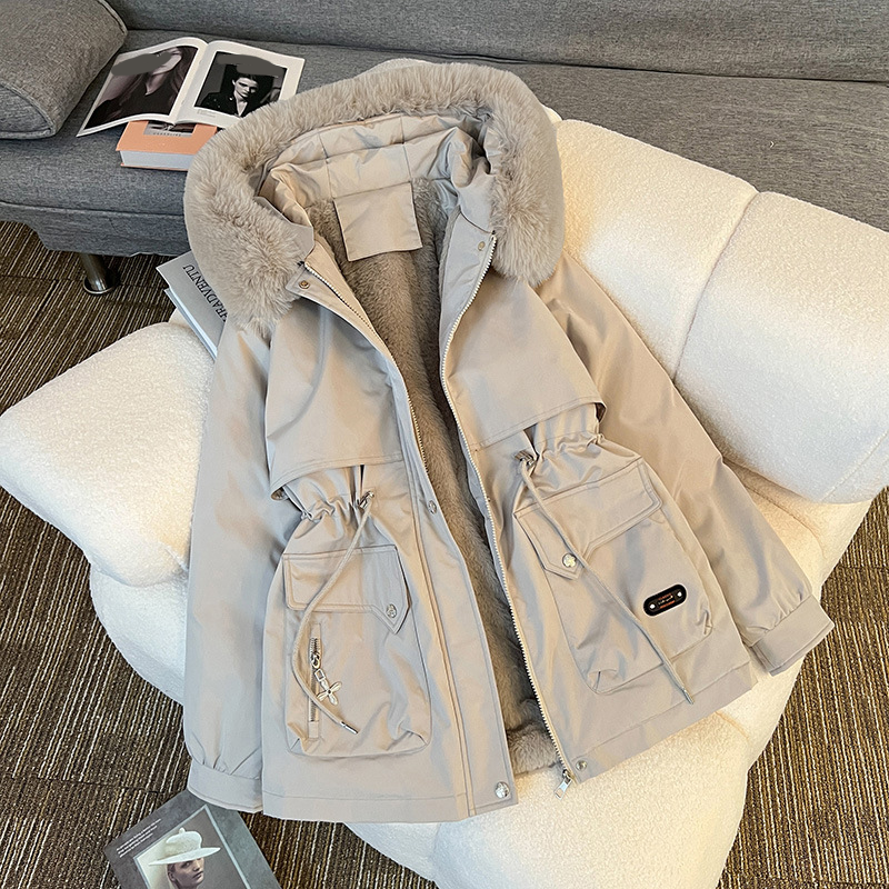 Elegant Insulated Parka Coat with Drawstring Waist