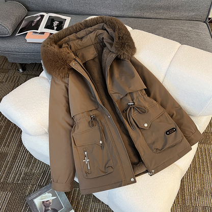 Elegant Insulated Parka Coat with Drawstring Waist