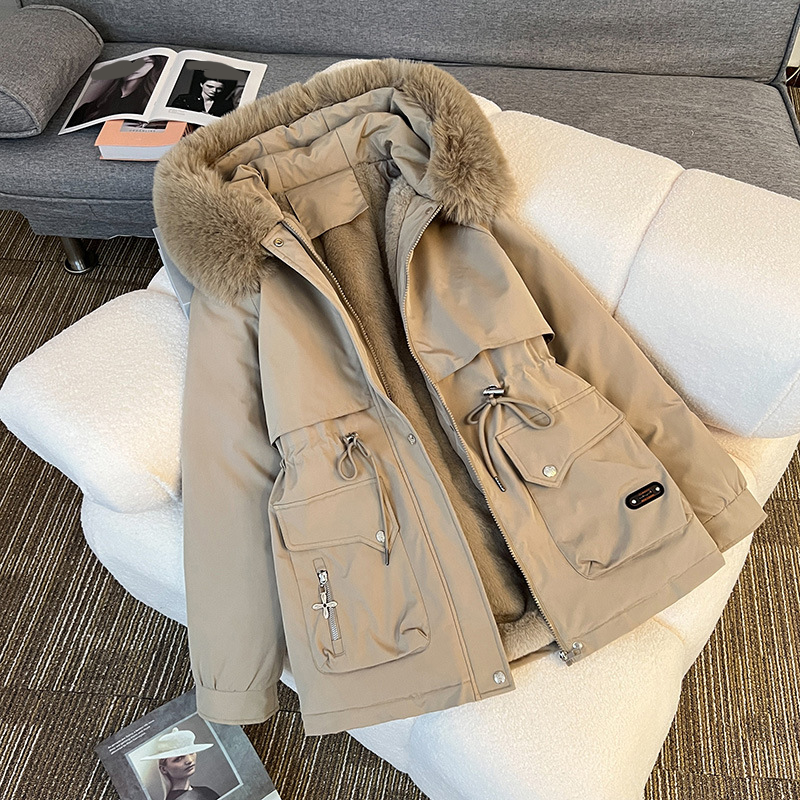 Elegant Insulated Parka Coat with Drawstring Waist