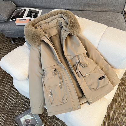 Elegant Insulated Parka Coat with Drawstring Waist