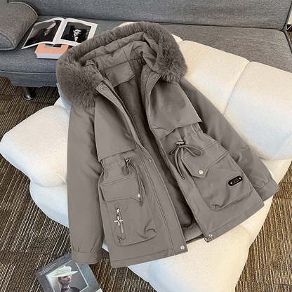 Elegant Insulated Parka Coat with Drawstring Waist