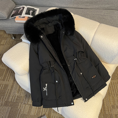 Elegant Insulated Parka Coat with Drawstring Waist