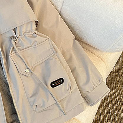 Elegant Insulated Parka Coat with Drawstring Waist