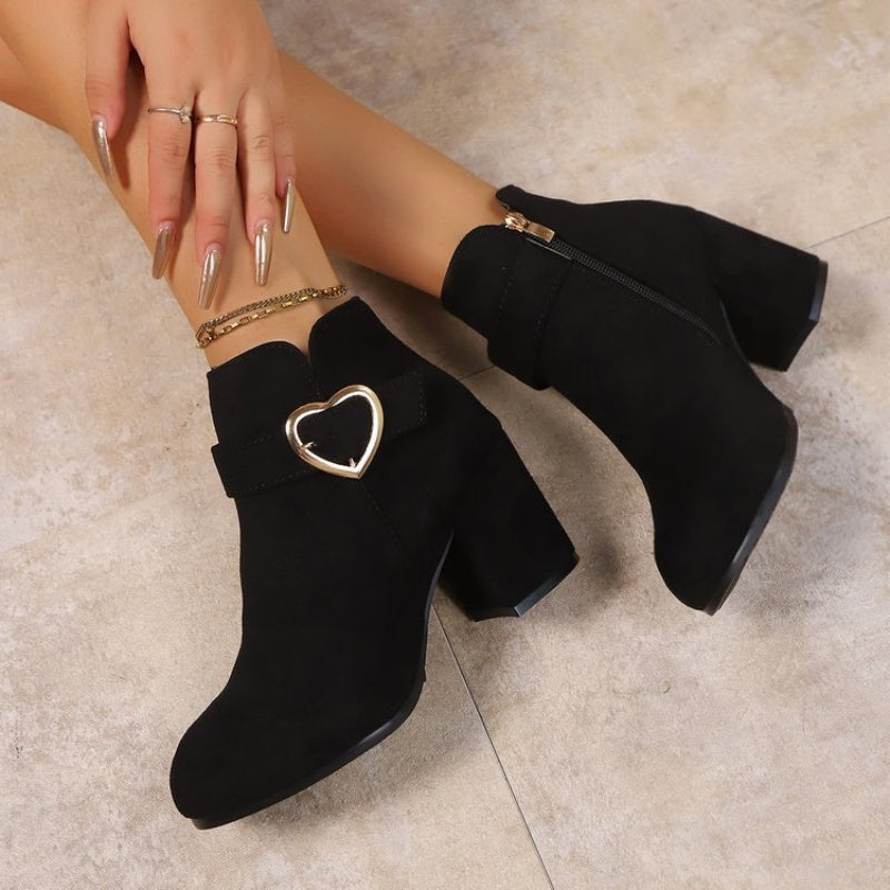 Women’s Block Heel Ankle Boots with Side Zipper