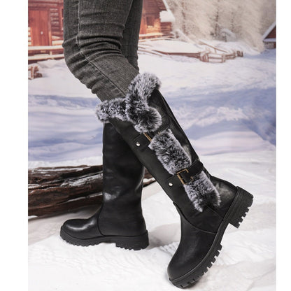 Women's Faux Fur Trim Winter Snow Boots