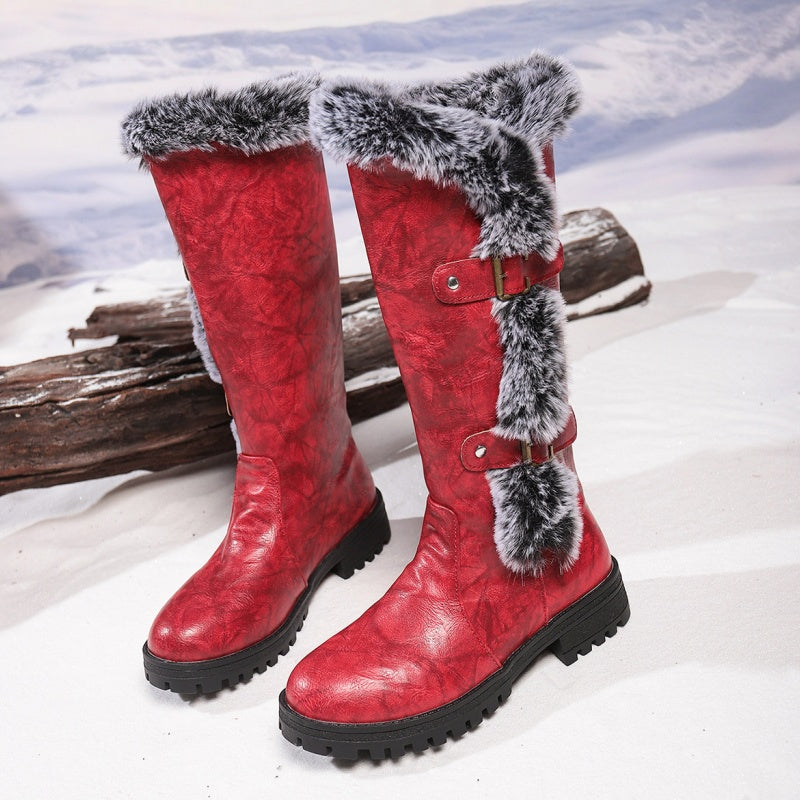 Women's Faux Fur Trim Winter Snow Boots