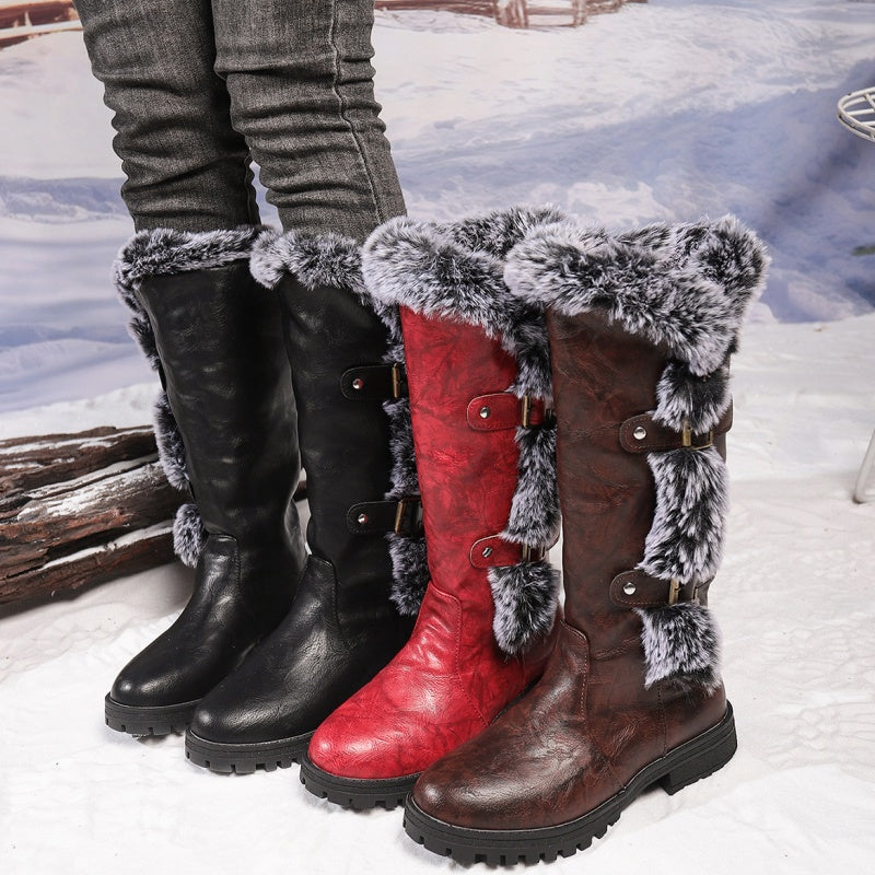 Women's Faux Fur Trim Winter Snow Boots