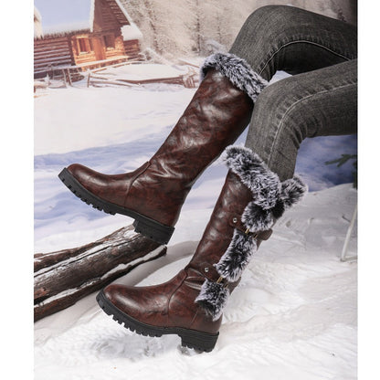 Women's Faux Fur Trim Winter Snow Boots