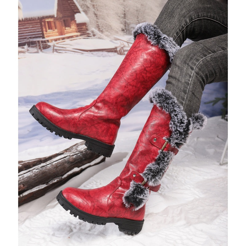 Women's Faux Fur Trim Winter Snow Boots