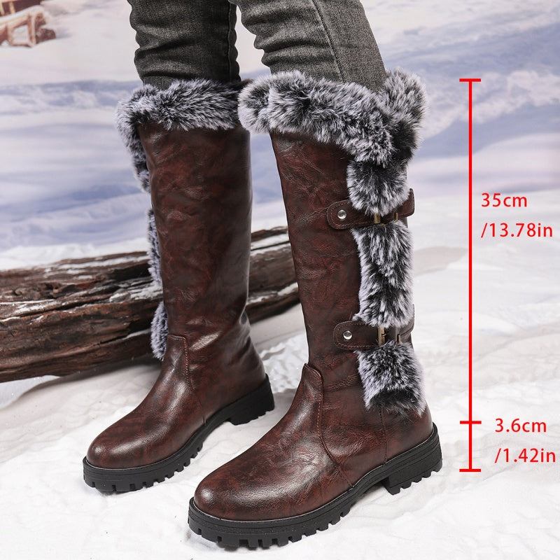 Women's Faux Fur Trim Winter Snow Boots