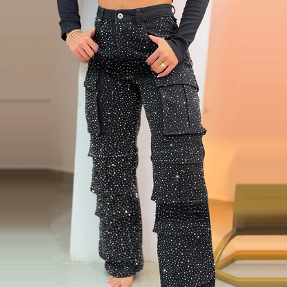✨💎 Multi-pocket style meets rhinestone sparkle!