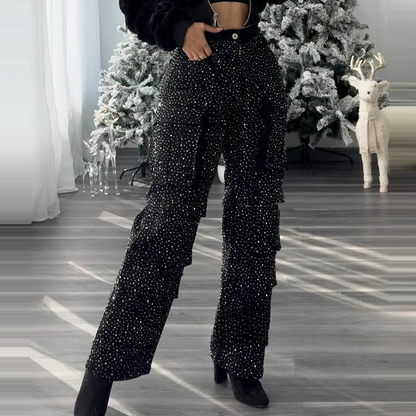 ✨💎 Multi-pocket style meets rhinestone sparkle!