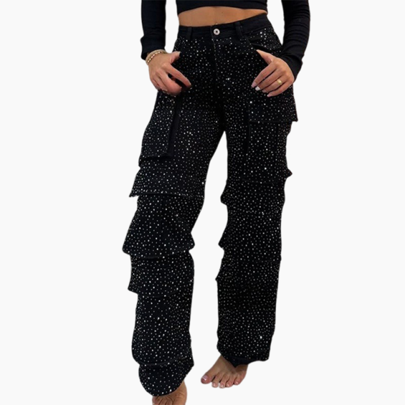 ✨💎 Multi-pocket style meets rhinestone sparkle!