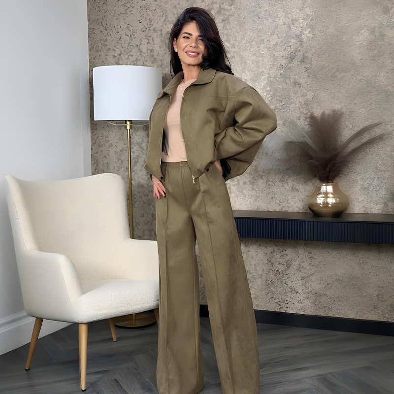 Women's Zip-Up Jacket & Wide-Leg Pants Two-Piece Set | Co-ordinated Comfort