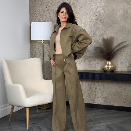 Women's Zip-Up Jacket & Wide-Leg Pants Two-Piece Set | Co-ordinated Comfort