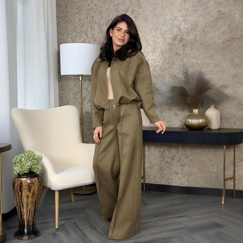 Women's Zip-Up Jacket & Wide-Leg Pants Two-Piece Set | Co-ordinated Comfort