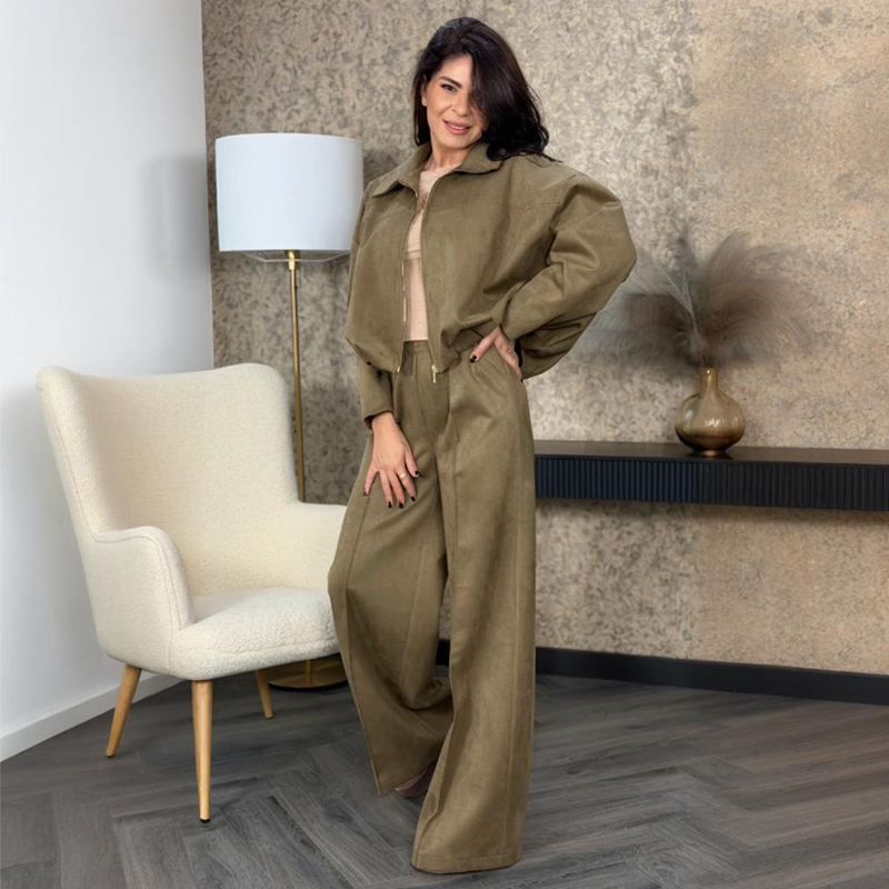 Women's Zip-Up Jacket & Wide-Leg Pants Two-Piece Set | Co-ordinated Comfort