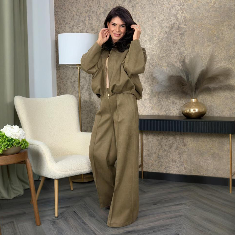 Women's Zip-Up Jacket & Wide-Leg Pants Two-Piece Set | Co-ordinated Comfort