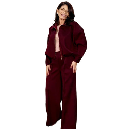 Women's Zip-Up Jacket & Wide-Leg Pants Two-Piece Set | Co-ordinated Comfort
