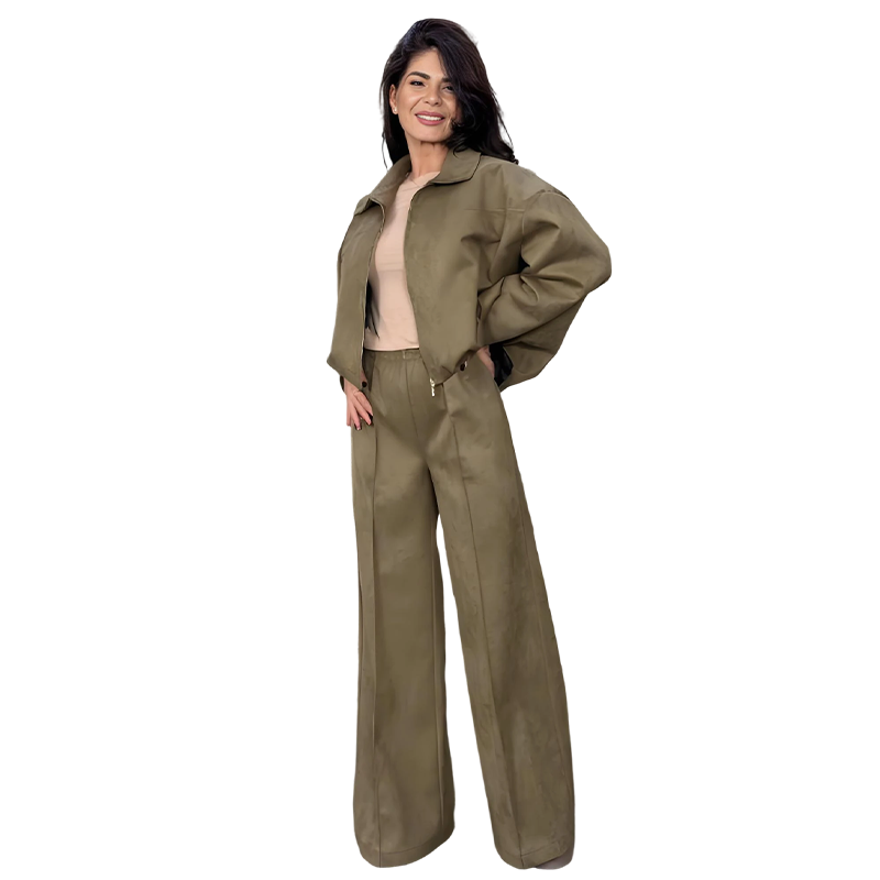 Women's Zip-Up Jacket & Wide-Leg Pants Two-Piece Set | Co-ordinated Comfort