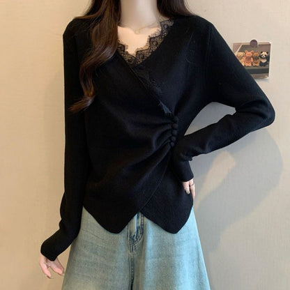 Women's Elegant Lace-Trim V-Neck Top | Elegant & Everyday