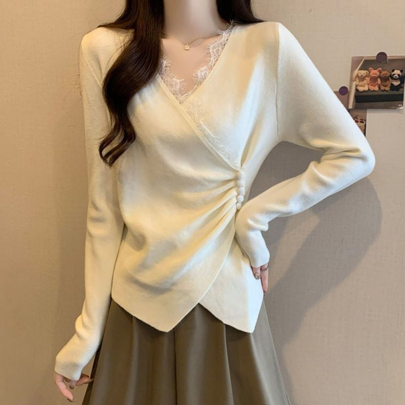 Women's Elegant Lace-Trim V-Neck Top | Elegant & Everyday