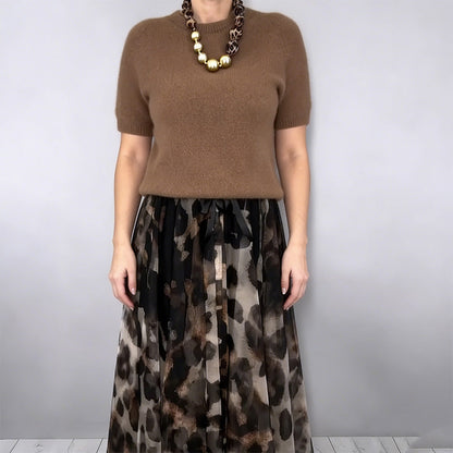Women's Two-Piece Sweater & Leopard Flowy Skirt Set