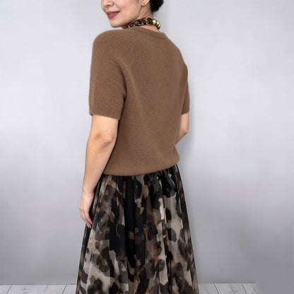 Women's Two-Piece Sweater & Leopard Flowy Skirt Set