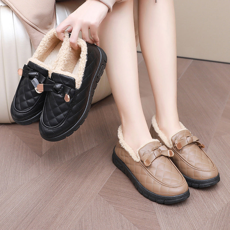 Women's Warm Comfort Bow Slip-On Shoes | Cosy & Convenient