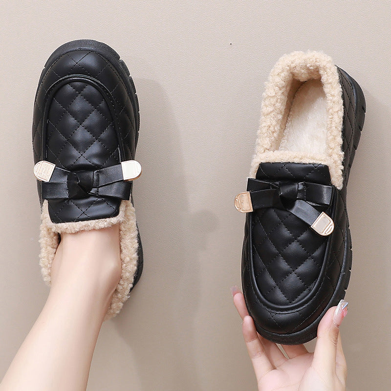 Women's Warm Comfort Bow Slip-On Shoes | Cosy & Convenient