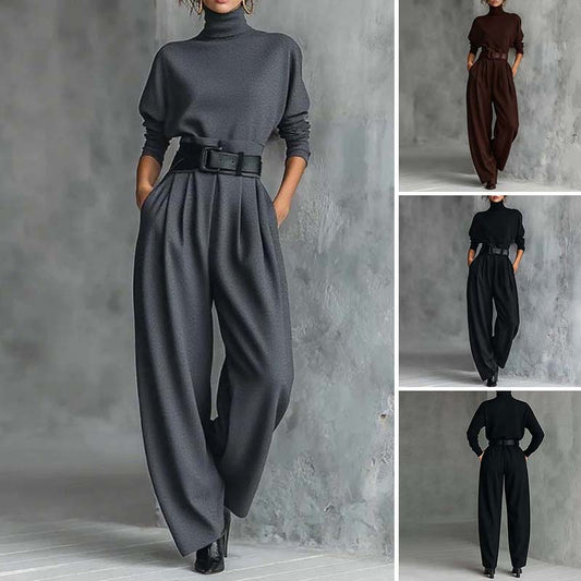 💫Women’s Elegant Turtleneck Top & High-Waist Pants Set (Get a Free Belt)👚👖