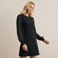 Elegant Long Sleeve Dress with Asymmetrical Button Detail