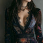 Vintage Floral Print Velvet Bodycon Dress
